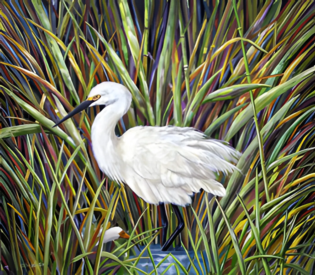 Egret in Marsh Grass